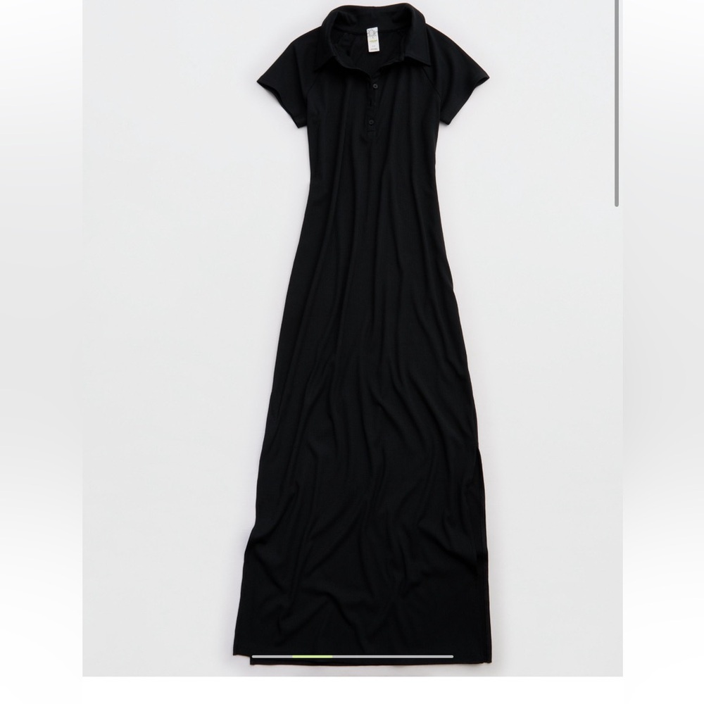 Aerie Heavyweight Polo Black Maxi Dress NWT